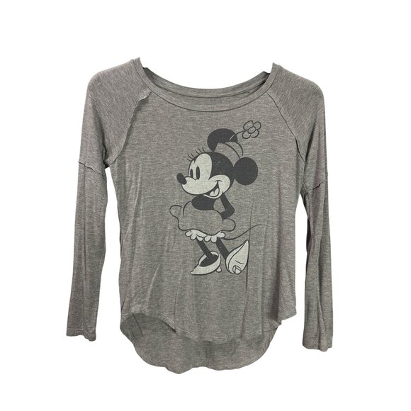 Disney XS Womens Gray Long Sleeve Top Minnie Mouse Graphic - Picture 1 of 4